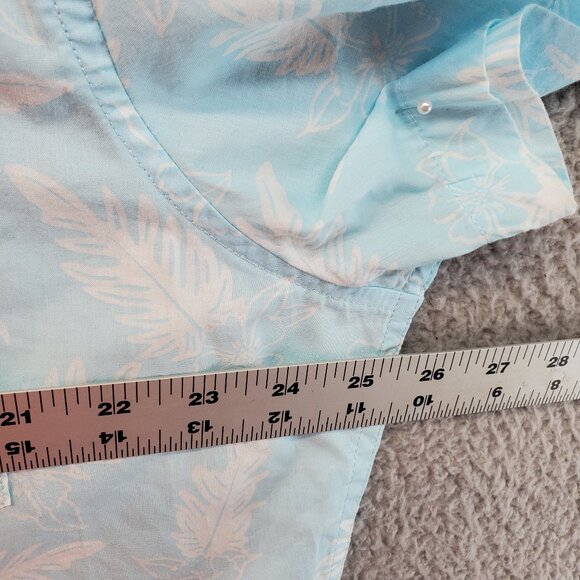 Hawaiian Short Sleeve Blue Button Up Shirt Pocket 2XL Palm Leaves - Picture 4 of 9